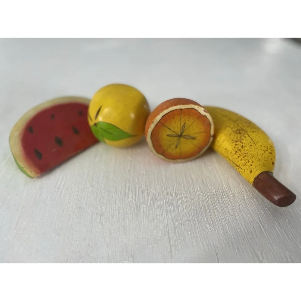 Wooden Fruit Banana Watermelon Orange Lemon‎ Art Deco MCM Painted Decorative